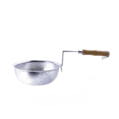 China Sustainable Kitchenware Stainless Steel Sieve Frying Pan Basket Cast Iron Metal Frying Pan Frying Cooking Sieve for sale