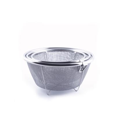 China Mini Stainless Steel Basket Set Fruit Vegetable Sieve Kitchen Tool Reinforced Fine Mesh Viable Food Storage Colander for sale