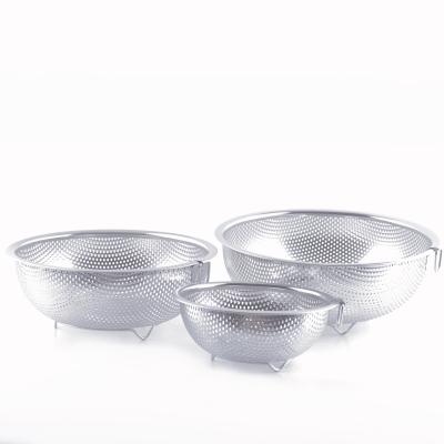 China Sustainable Stainless Steel Micro-perforated Vegetable Colander Professional Sieve With Heavy Duty Hanging Ring for sale