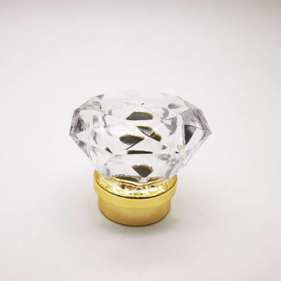 China Smell proof wholesale custom luxury gold acrylic+PP transparent crown crystal perfume glitter caps for sale