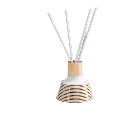 China Personal Care Wholesale Portable Hot Stamping White Color 100Ml Reed Diffuser Empty Bottle With Ceramic Cap for sale