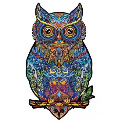 China 100% Colorful Wooden Owl Craft Jigsaw Toys Jigsaw Puzzles Animal Shaped Eco-friendly Wooden Animal Shape Jigsaw Puzzles for sale