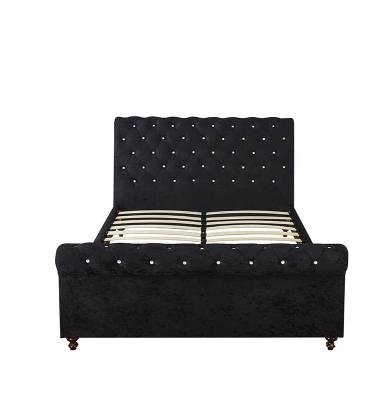 China Latest Fabric Adorned Bed With Luxury Chesterfield Sleigh Design Crushed Velvet Bed for sale