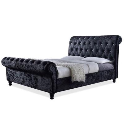 China Modern high quality eco-friendly queen frame fabric bed with king size buttons /upholstered button adorning black headboard set for sale