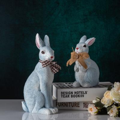 China Europe American Creative Striped Rabbit Ornaments Living Room Home Bedroom Kawaii Resin Animal Ornaments for sale