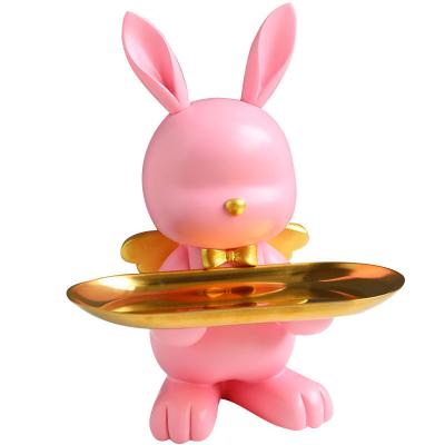 China Creative Storage Tray Small Ornaments Porch Key Europe Cartoon Rabbit Decorations Rabbit Resin Luxury Home Crafts for sale