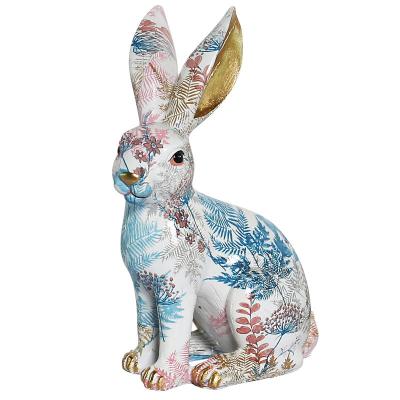 China Europe Creative Painting Leaves Rabbit Resin Sculpt Nordic Animals Wholesale Resin Crafts for sale