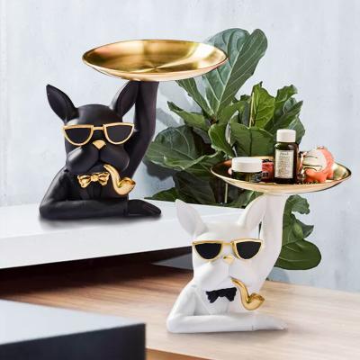 China Europe Resin Bulldog Tray Crafts Resin Desktop Dog Tray Decorations Resin Home Ornaments French Bulldog Sculpture for sale