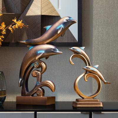 China Wholesale Nordic luxury Europe dolphin resin ornaments living room creative home resin statues business animal gifts for sale