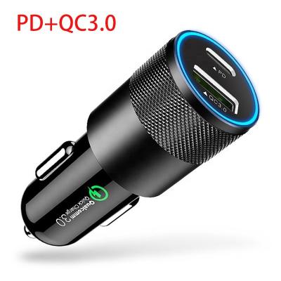 China Convenient Custom 2 In 1 30W Universal PD Car Charger Qc3.0 Dual USB Type C PD Car Charger For Iphone Samsung Huawei for sale