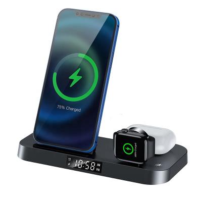 China High Speed ​​Multi-Function Foldable 4 in 1 Clock Wireless Alarm Fast Charger Qi Wireless Holder for Iphone 12 13 Charger Dock Station for sale