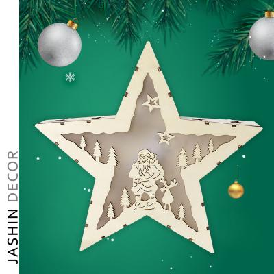 China Eco-friendly Pentagon Luminescent Wooden Small House Lighted Table Decorations Christmas Ornament for sale