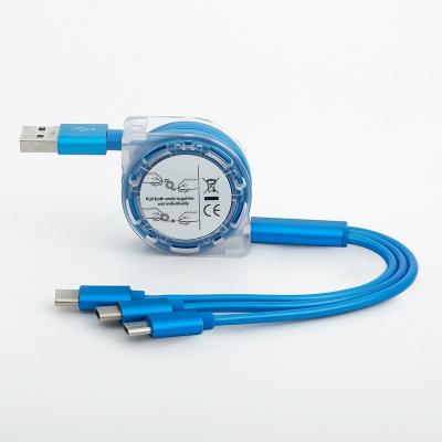 China 3A Fast Charging Type-C Data Cables 3 in 1 Retractable USB Cable For Android Moiblephone for sale