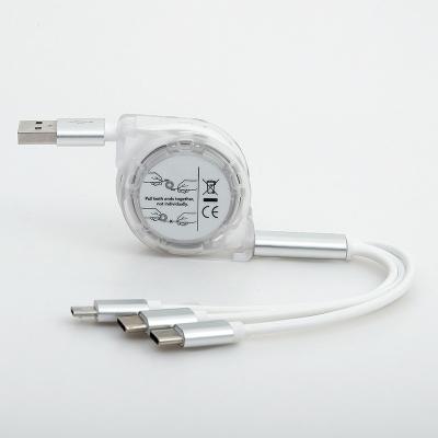 China USB Cable For iPhone Charger 3 in 1 Retractable Data Cables Conductor Tinned Copper for sale