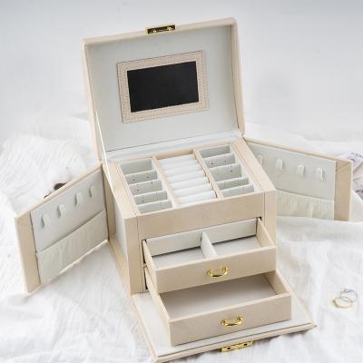 China Luxury pink color leather jewelry collect and cosmetic leather box for sale