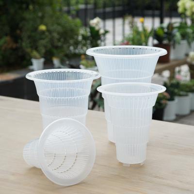 China Modern Transparent Orchid Flower Pot With Double Wall Drainage Hole Including Tray for sale