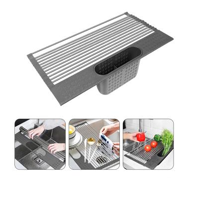 China Universal Dish Rack Dish Drainer Holder Rack Large Universal Kitchen Tools Over The Sink Roll Up Dish Drying Rack for sale