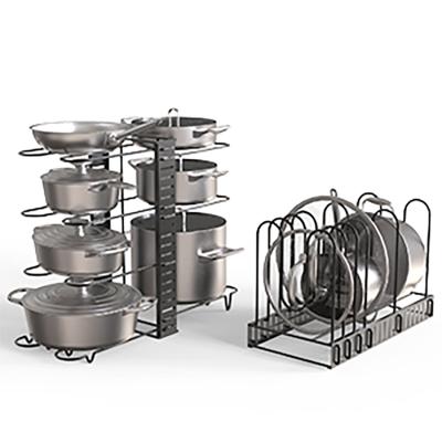 China Hot Selling Viable 14/8/5 Tiers High Quality Kitchen Amazon Size Adjustable Home Pots Pan Organizer Rack for sale