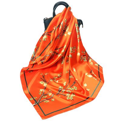 China Square 2021 Stylish Designer Digital Sublimation Striped Print 90*90cm Square Silk Satin Scarf For Women for sale