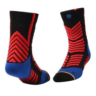 China Wholesale QUICK DRY Branded Anti Slip Mens Crew Jacquard Embroidered Socks Custom Logo Sport Basketball Sock for sale