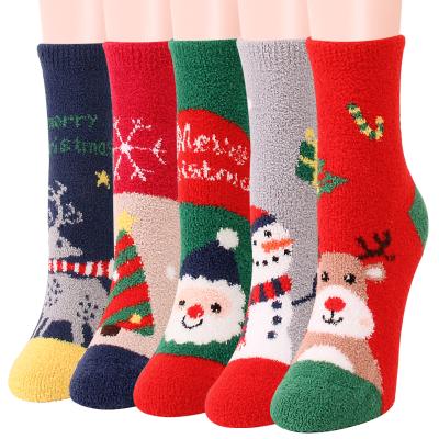 China 2021 Winter Cartoon Christmas Style Pattern Coral Velvet Thick Fuzzy Santa Christmas Gift Breathable Thermal Socks for sale