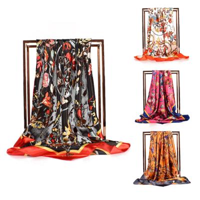 China Wholesale Customized 90*90 Square Fashion Silk Satin Scarves Custom Digital Print Floral Scarf Squares for sale