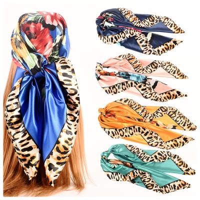 China Square Fashion Custom Design 90cm Print Stoles Women Square Leopard Silk Head Scarves for sale