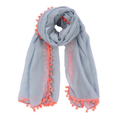 China Polyester Hot Sale Tassel Scarves Square Pompom Scarf For Women Pom Pom Scarf for sale