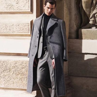 China 2021 Autumn And Winter New Business British Woolen Coat Long Gray Casual Warm Coat Men Lapel Anti-wrinkle Coat Men's Anti-wrinkle Coat for sale