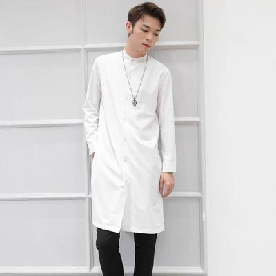 China Korean Breathable Men's Super Cool Slit Of The Solid Color Stand Collar Shirt Men'S Long Sleeve Breathable Long Sleeve Fashion Simple for sale