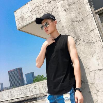 China European and American fashion summer men's short back hip hop bow T-shirt men's breathable sleeveless breathable base long vest front edge trend for sale