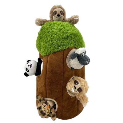 China Hot Selling Amazon Stocked Toy Tree Hole Squirrels Owl Pet Dog Hide And Seek Toys Squeaky Plush Dog Chew Toy for sale