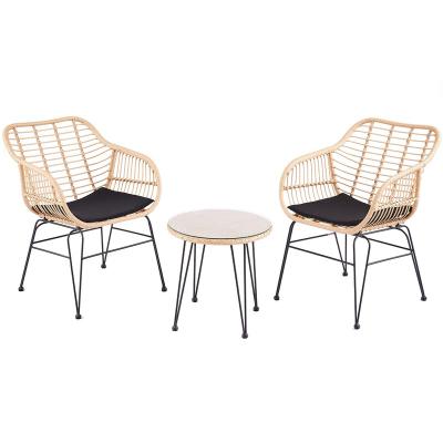 China Durable Popular Three Piece Rattan Table Chair Sets And Chairs Summer Balcony Rattan Set for sale