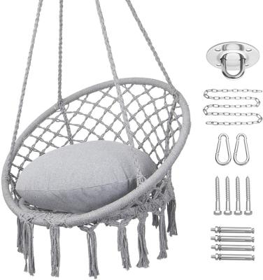 China Modern Hammock Chair Macrame Swing, Cotton Rope Hanging Swing Chair with Cushion Roach Rattan Chairs for Indoor and Outdoor Use for sale