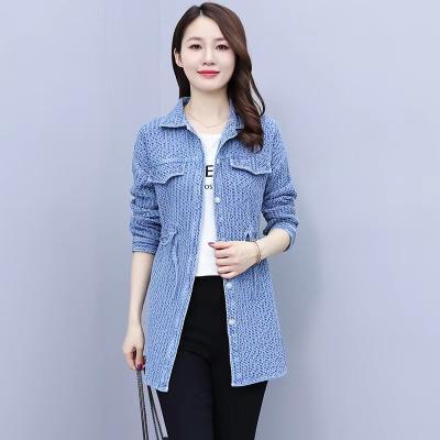 China Women's Casual Design Autumn Winter Anti-wrinkle Plaid Oversized Blue Shirt Coat Long Sleeve Jackets for sale