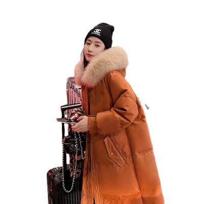 China Wholesale hot sale thin cotton coat ladies breathable over the knee long fur collar detachable hooded woman down coat cotton jacket for sale