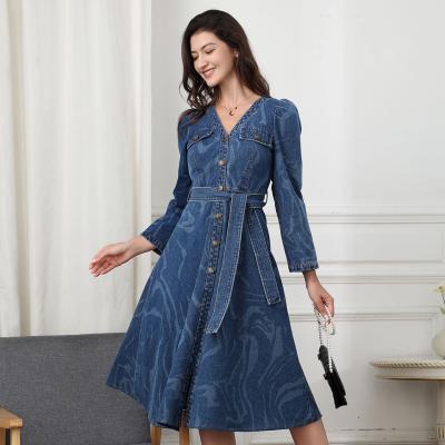 China Designer Denim One Piece Ladies Long Denim Dress Anti-static Women Printed Denim Skirt Maxi for sale