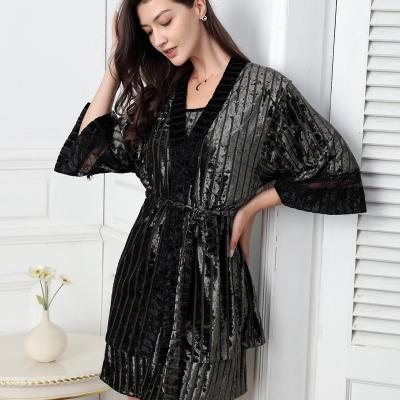 China Luxury hot sexy sheathed two piece nightgown woman home pajamas ladies sleepwear velvet QUICK DRY long set for honeymoon women for sale