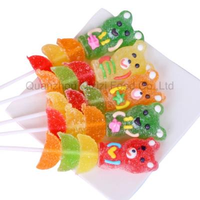 China Bear Shape Natural Custom Animal Sour Lollipop Patch Gummy Candy for sale