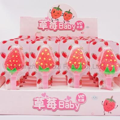 China Natural Strawberry Fruit Shape Vitamins C Custom Sour Lollipop Patch Gummy Candy for sale