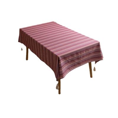 China American Folk Bohemian Cotton Polyester Large Tassels Waterproof Tea Tablecloth Yarn-dyed Floral Stripe Waterproof Tablecloth for sale