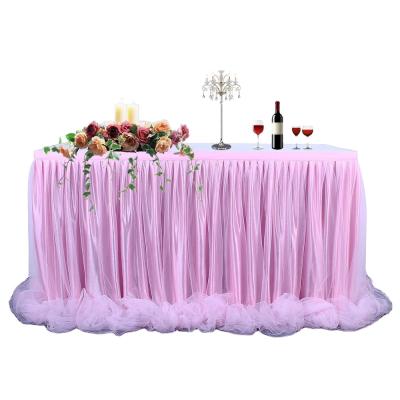 China Universal Grenadine Table Edging Wedding Party Dessert Hotel Conference Tablecloth Tutu Yarn Table Dress Christmas Table Skirts for sale