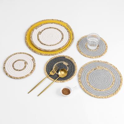 China 6pcs/lot Charming Double Table Mat Kitchen Accessories Straw Placemat Pot Holder Calabash of Sustainable Japanese Handmade Yarn Cotton for sale