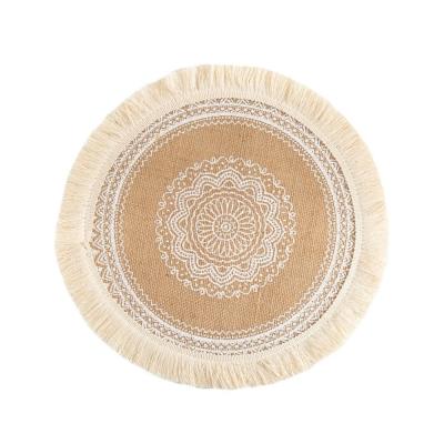 China 6pcs/lot Viable Place Mats Jute Printed Simple Hand Knitting Padded Retro Cotton And Linen Restaurants Decoration Table Mat for sale