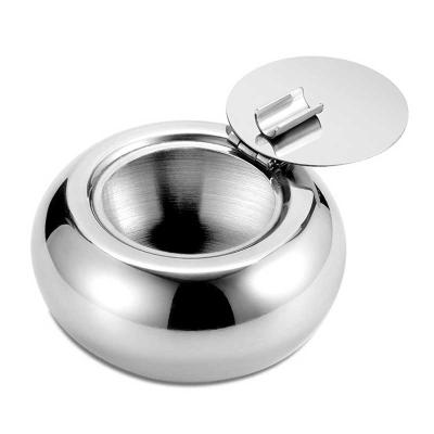 China Stainless Steel Cigarette Ashtray Ash Storage Case Gifts Windproof Smoking Accessory Ashtray With Lid Round Silver Cigar S/L Smoking Accessory for sale