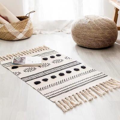 China Washable Bohemian Retro Hand & Cotton Canvas Area Rug Carpet Woven Geometric Area Rug Bedroom Tapestry Decorative Blanket Tassel Blanket Floor for sale