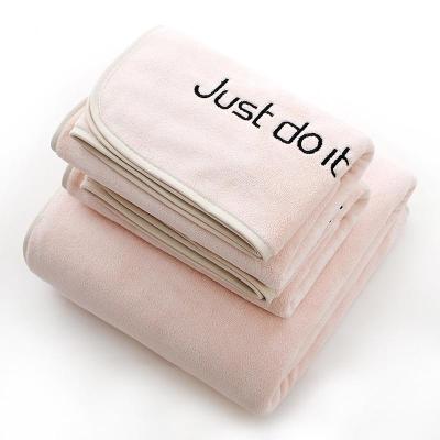 China 2pcs/set Sustainable Stylish Embroidered Microfiber Towel Sets Solid 1pc Face And 1pc Bath Towel High Absorb Towels Bathroom For Adult for sale