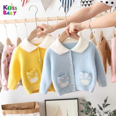 China Breathable autumn and winter knit new children's girls' sweater Korean cute soft lapel rabbit cardigan knitted baby coat for sale