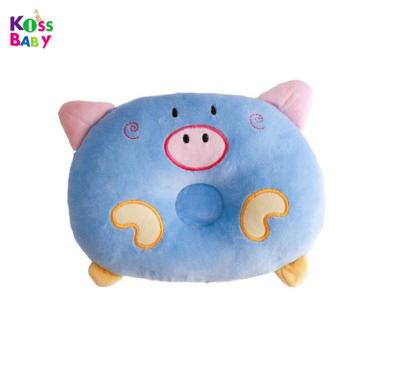 China Anti-static Toddler Cute Infant Organic Cotton Sleeping Pillow Newborn Pig Cartoon Baby Flat Head Pillow for sale