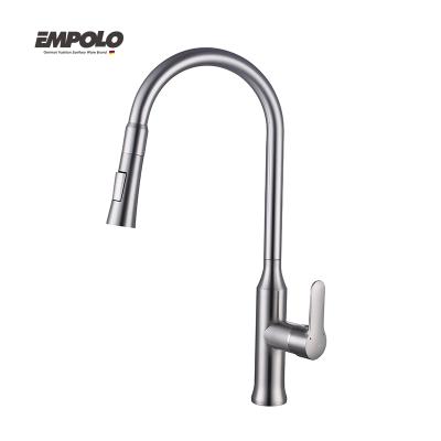 중국 Jiangmen Factory Modern Brass Pull Out Shower Kitchen Sink Faucet Brushed Pull Down Kitchen Faucet 판매용